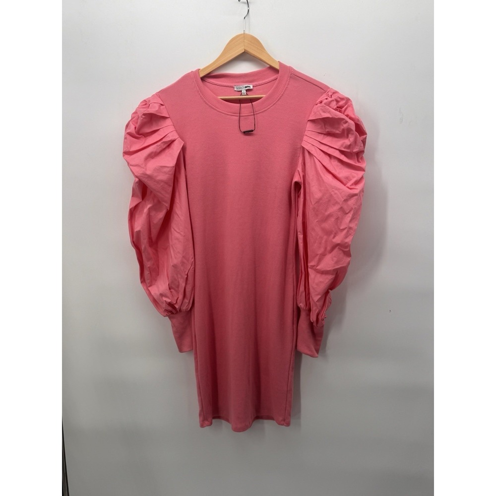 Fashion nova Puff Long Sleeve T Shirt Dress Short Hot Pink Sz XL Barbiecore NWOT - Picture 2 of 11